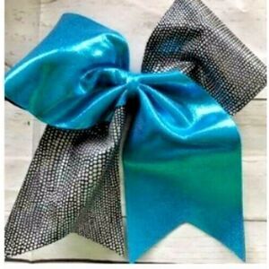 Cheer Hair Bow 3" Girls Ribbon Teal Black Ponytail